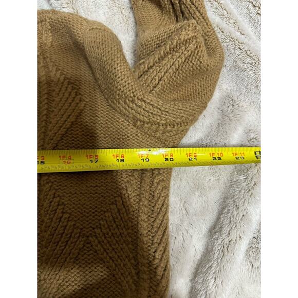 Saks Fifth Avenue Wool Cardigan Womens Medium Camel Tan Sweater Velvet Belt - Picture 7 of 7